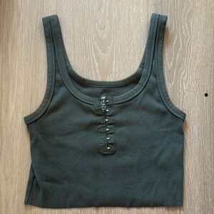 Aerie Olive Green Ribbed Hook-Front Tank